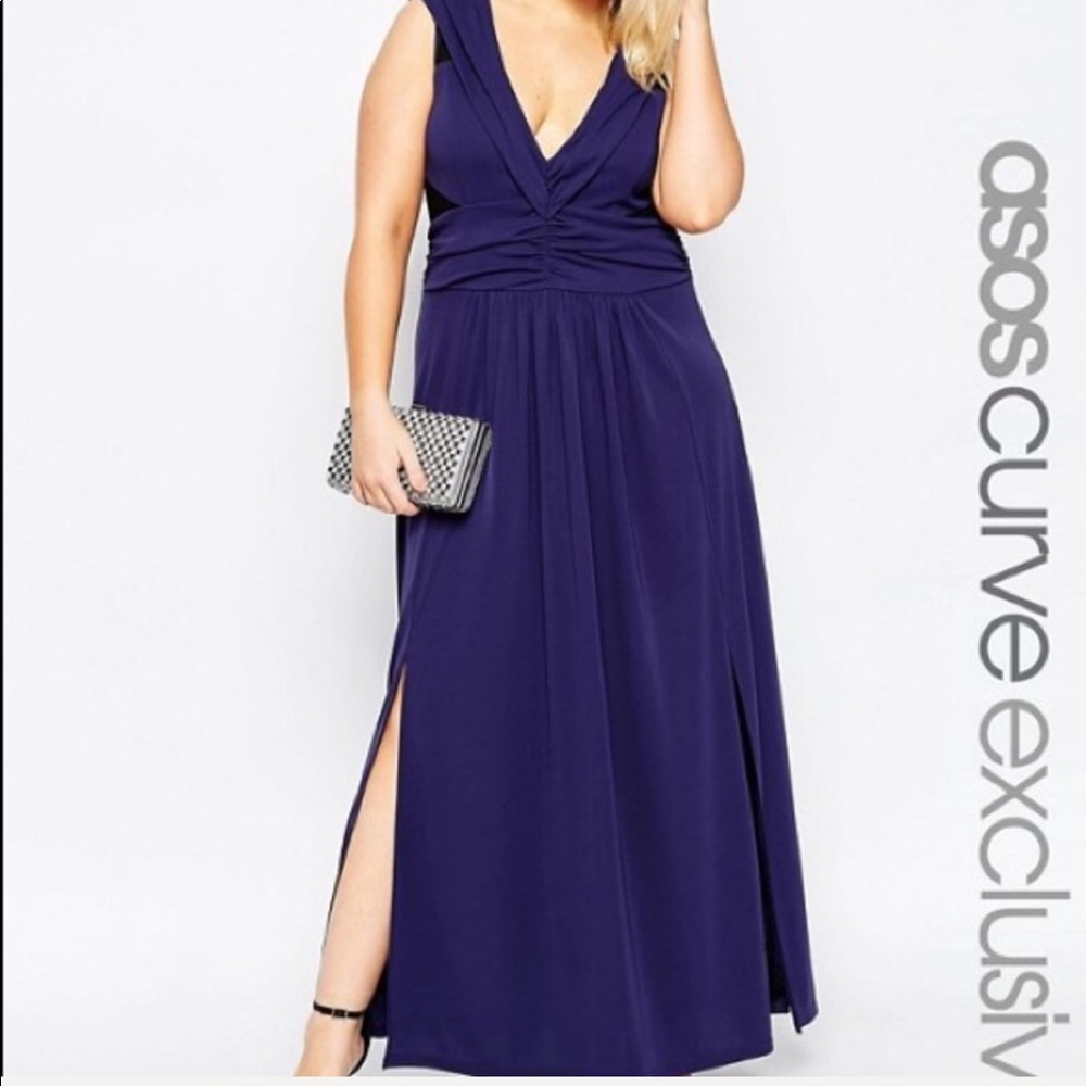 ASOS CURVE Crepe Ruched Maxi Dress with Mesh